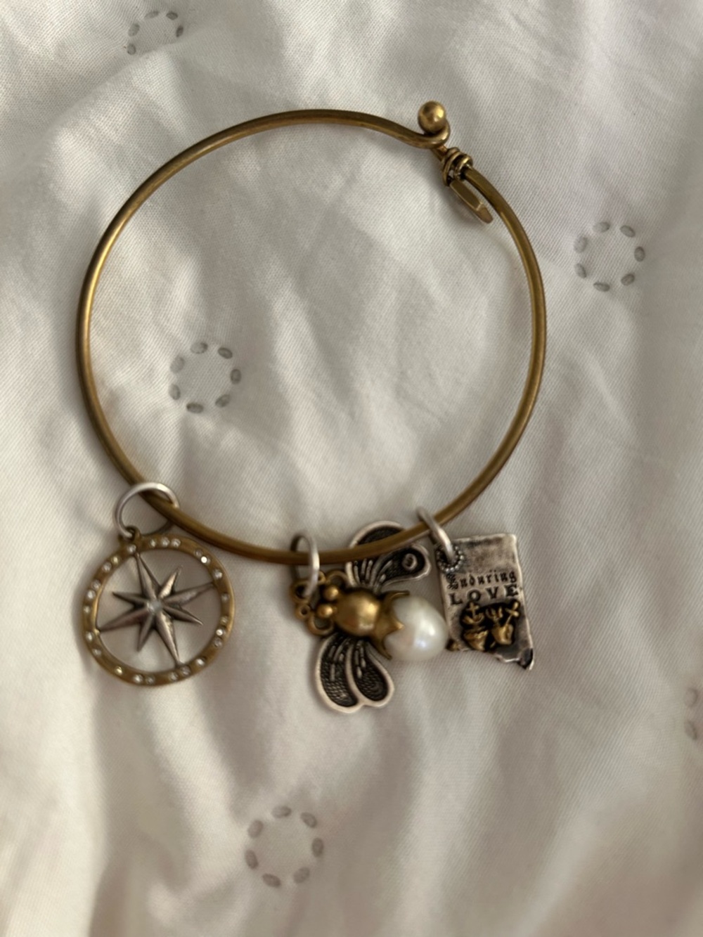 Waxing Poetic Gold-Tone Charm Bangle with Compass, Bee & Book